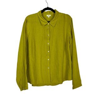 J. Jill Green Olive Simple Minimalist Linen Button Down Shirt Sz XL